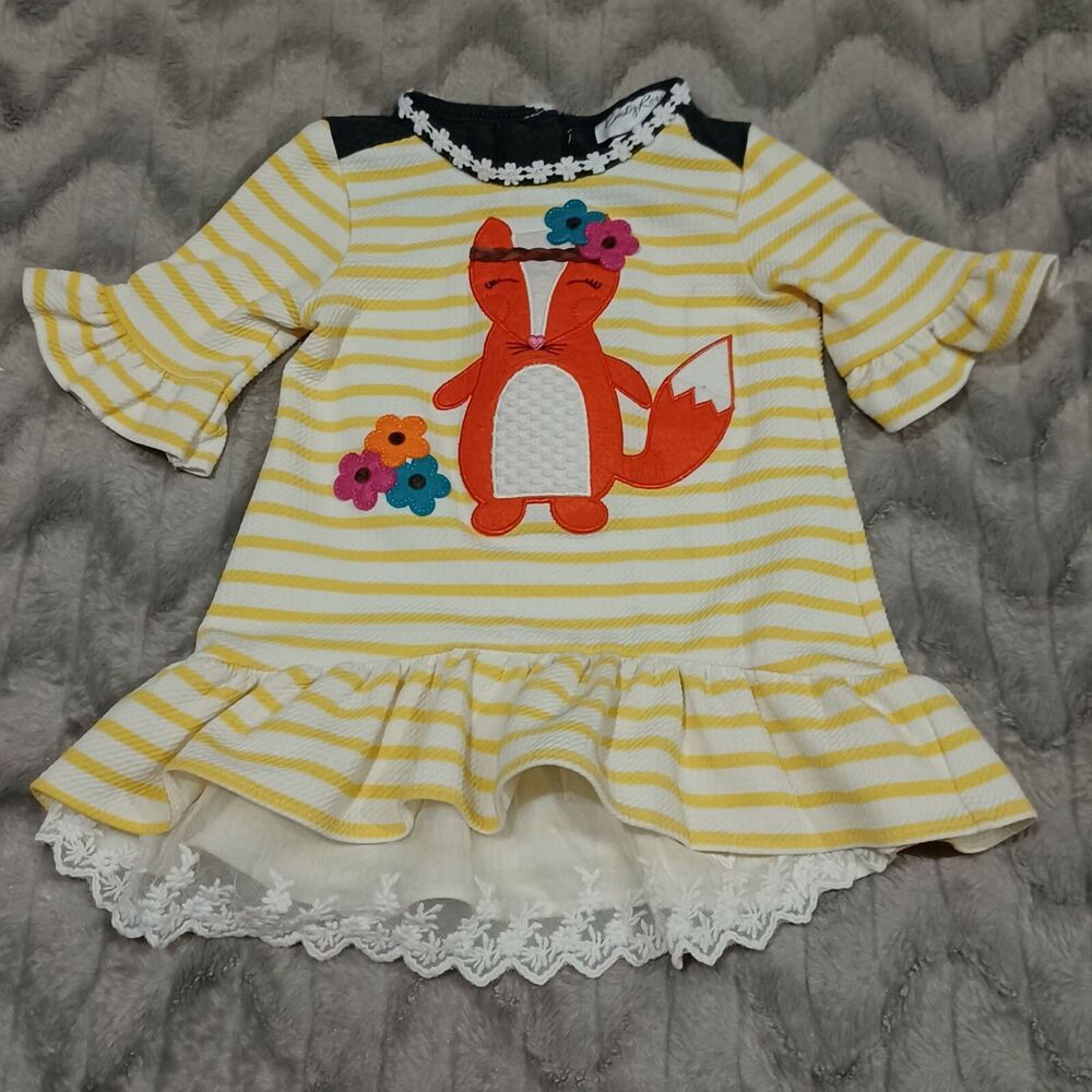 Emily Rose Youth Toddler Girls Size 2T Yellow White Striped Fox Shirt